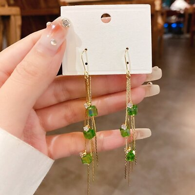 #ad Gold Plated Geometric Crystal Hook Earrings Drop Dangle Tassel Women Jewelry C $2.80