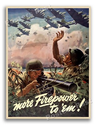 #ad 1940s More Firepower to ‘Em WWII Historic War Poster 18x24 $13.95