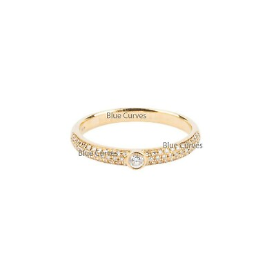 #ad Unique Diamond Pave Ring in 18k Solid Yellow Gold Dainty Fine Jewelry For women $550.88