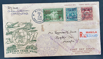#ad 1939 Manila Philippines Registered First Day Of Sale Cover FDC Foreign Trade Wee $119.99