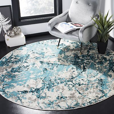 #ad Skyler Collection Area Rug 6#x27;7quot; Round Blue amp; Ivory Modern Abstract Design... $94.69