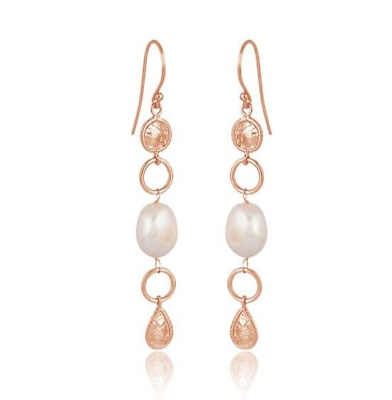 #ad Rose Gold Hammered Round amp; Pear Disc Long Earring Jewelry With Pearl For Wedding C $38.99