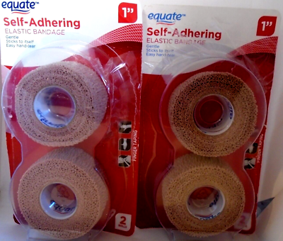 #ad Equate Self Adhering Bandages 1quot; x 2.2 Yds Wide Elastic 4 Rolls $11.99
