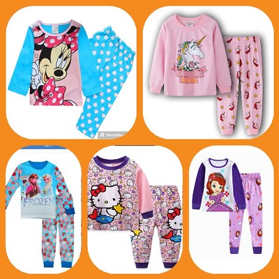 #ad NEW Disney Cartoon Girls Long Sleeve 2 Piece Set Pajama $16.99