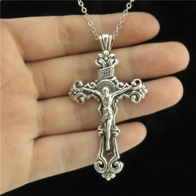 #ad 925 Sterling Silver 3D Christian Jesus Christ Cross Catholic Crucifix Necklace $13.74