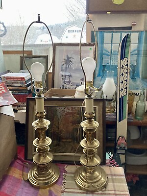 #ad Vintage Pair Of Stiffel Brass MCM Lamps $175.00