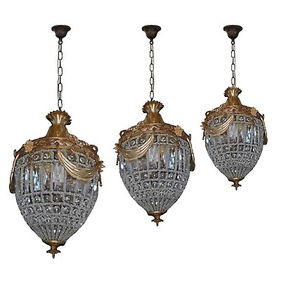 #ad #ad 3 French Empire Brass Bronze Basket Cage Crystal Chandeliers Lighting Lamp Work $1499.00