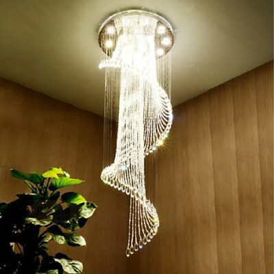 #ad LED Chandelier K9 Crystal Spiral Ceiling Light Raindrop Pendant Lamp Fixture $180.50