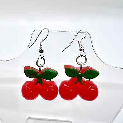 #ad Cherry Earrings Fruit Earrings Red Cherries Summer Earrings $6.78
