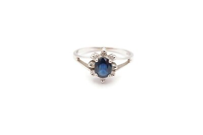 #ad 14k White Gold Sapphire Diamond Ring Size 6.75 Z2 $329.99