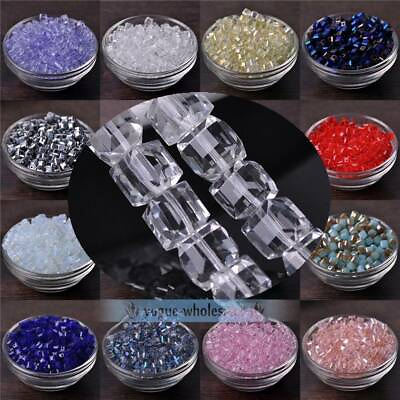 #ad 3mm 4mm 6mm 8mm 10mm 14mm Crystal Glass Cube Faceted Loose Crafts Beads Lot $3.55