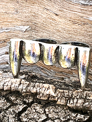 #ad Vampire Teeth Fangs Two Finger Silver Steel Youth Ring Size 5.75 $13.99