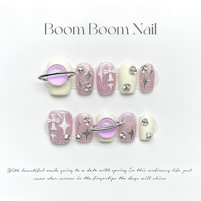 #ad Handmade Cute Purple Star False Nails Squoval Press on Nails for Nail Art $12.99