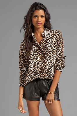 #ad Equipment Slim Signature Silk Leopard Animal Blouse Shirt Top Size S NWT $280 $79.00
