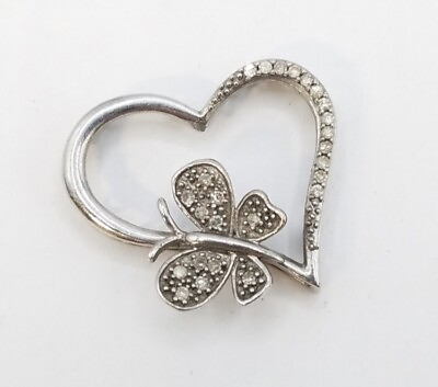 #ad Designer Diamond Sterling Heart Butterfly Silver Pendant 2.83g $25.00