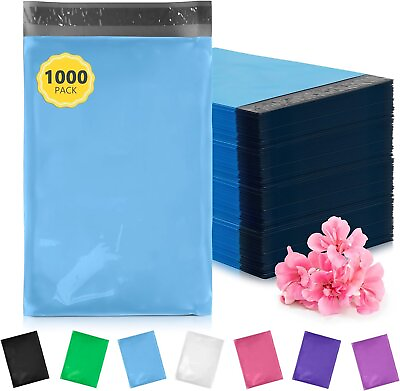#ad 1000 Pack Blue Flat Poly Mailers 6x9 Plastic Shipping Bags 2.0 mil w Self Seal $93.88