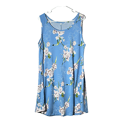 #ad Womens sleeveless blue floral dress 32quot; long Size Extra Large XL IN#159AA $13.88