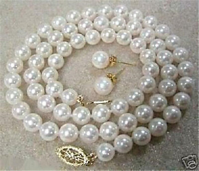 #ad 8mm White Cultured Shell Pearl Necklace Earring Set 18quot; AAA $3.59