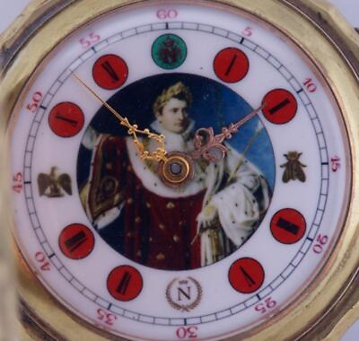 #ad Antique Pocket Watch Fancy Engraved Full Hunter Case Enamel Dial with Napoleon I $1165.08