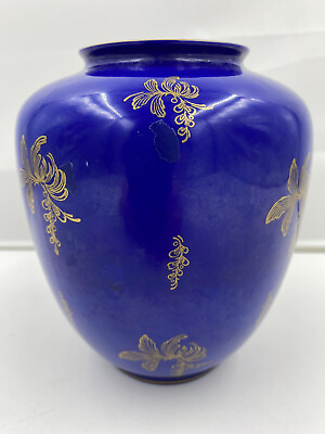 #ad VTG REICHENBACH PORCELAIN Cobalt Blue Gold FLOWER Urn Vase Germany $19.95