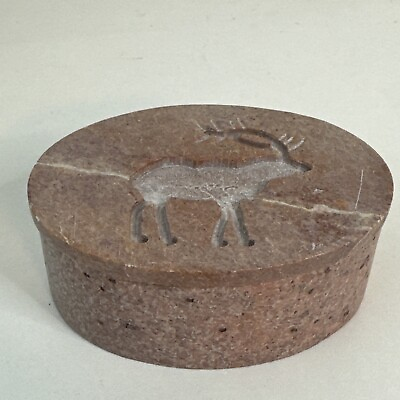 #ad Beautiful Carved Stone Deer Trinket Box with Lid made in India $10.20