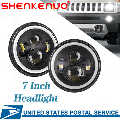 #ad #ad For Hummer H2 2003 2009 Pair Round LED Headlights High Low Beam DRL Angel Eyes $154.00