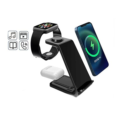 #ad 3 in 1 Multi functional Upright Mobile Phone Holder Dual Coil Wireless Charger $31.39