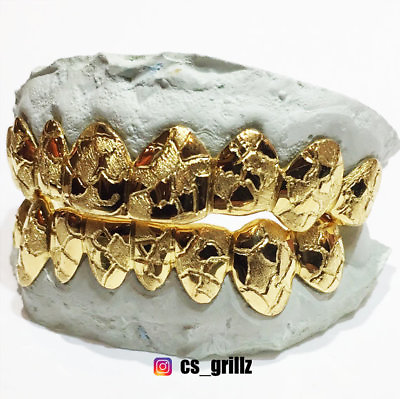 #ad Sterling Silver Yellow Gold Plated Nugget Cut Custom Fit Handmade Real GRILLZ $162.00