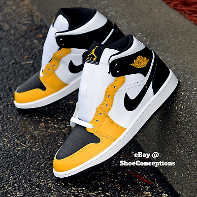 #ad Nike Air Jordan 1 Mid Shoes Black White Yellow Ochre DQ8426 701 Men#x27;s Sizes NEW $100.00