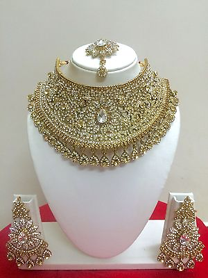 #ad Indian Bollywood Style Gold Plated Fashion Bridal Jewelry Necklace Set $23.39