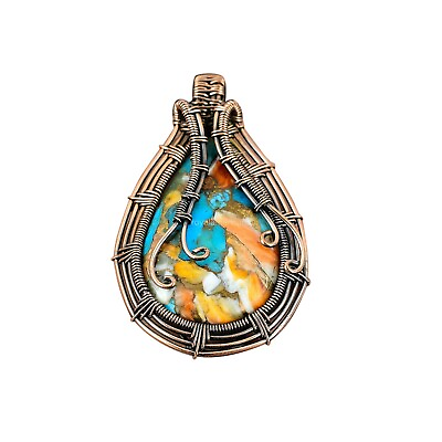 #ad Spiny Oyster Turquoise Jewelry Copper Mother Gift Wire Wrapped Pendant 2.28quot; $19.80