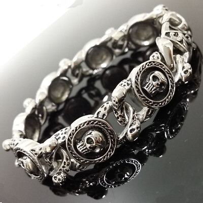#ad Stainless Steel Silver Black Skull Link Chain Gothic Men Bracelet 8.66quot; 15.5mm $14.39