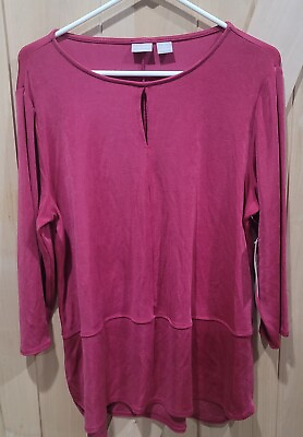 #ad NWT Chicos Travelers Size 2 Keyhole Detail Tunic Ruby Red top $26.00