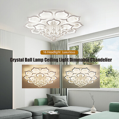 #ad Modern LED Crystal 16 Petal Flower Chandelier Ceiling Lamp Pendant Light Fixture $118.70