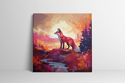 #ad Fox Painting Animal Wall Art Geometric Cyber Fox Print Red Fox Canvas Portrait $175.00