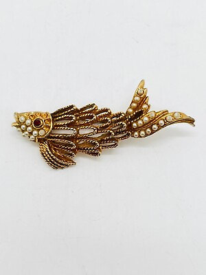 #ad Vintage Koi Fish Pendant Gold Plated $10.50
