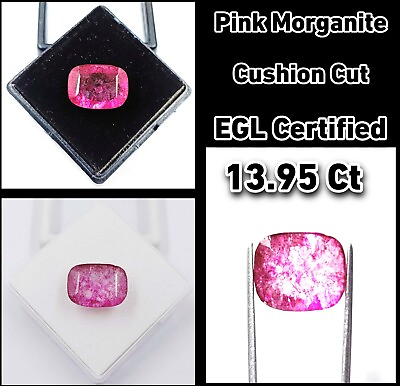 #ad 13.95 Ct Pink Morganite Cushion Shape Untreated Unheated EGL Certified Gems NST $348.57