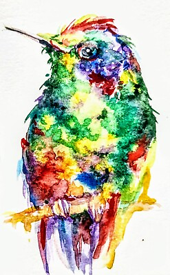 #ad Colorful Hummingbirdexotic Bird art watercolor paintinghome interior design $9.94
