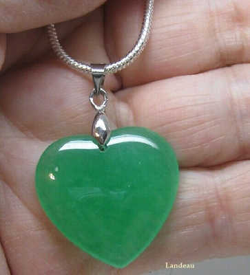 #ad 26 ct Natural heart Jade sterling silver pendant $137.40