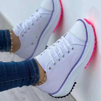#ad New Womens High Top Shoes Canvas Breathable Platform Casual Sneakers Plus Size $21.85