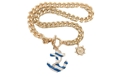 #ad Women Gold Metal Chain Blue Anchor Charm Nautical Fashion Necklace Premium Look $13.99