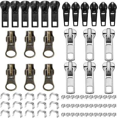 #ad 24 Pieces Black Bronze and Silver Zipper Sliders Zipper Pull Replacement $4.79