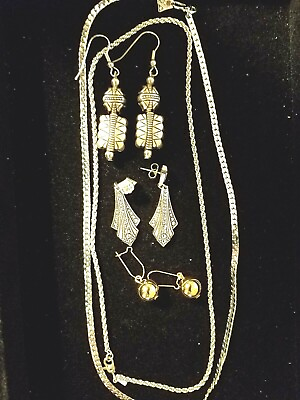 #ad Jewelry Woman#x27;s costume jewelry Silver look Earrings and chains vintage $20.00