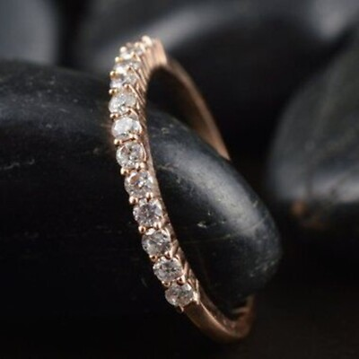 #ad 0.32 ctw Round Cut Genuine Moissanite Eternity Wedding Band 14k Rose Gold Plated $73.86