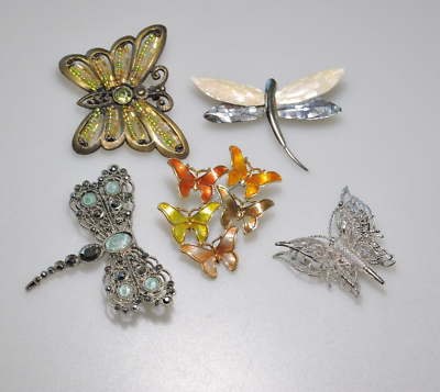 #ad VTG to now Figural Brooch LOT Butterfly Dragonfly 3 signed mop enamel AT10 $25.00