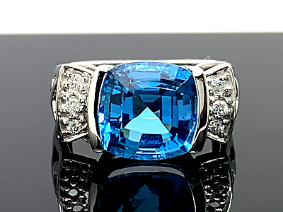 #ad Blue Topaz Diamond Cocktail Ring 18k White Gold Women#x27;s Estate Jewelry Size 6 $879.99