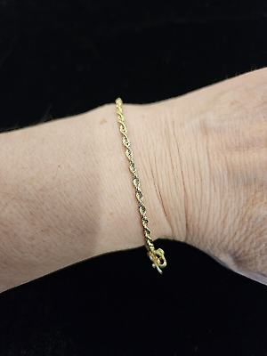 #ad 14k Gold Women#x27;s Bracelet Diamond Cut Rope 2mm $200.00
