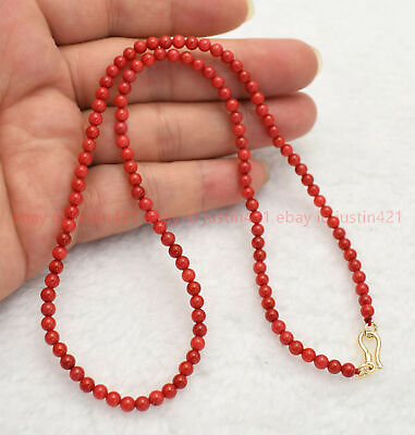 #ad AAA Genuine Natural 4mm Red Coral Round Beads Necklace 16 28quot; $6.50