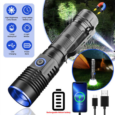 #ad 2000000LM Handheld LED Flashlight Tactical Rechargeable LED Work Torch Lights $14.89