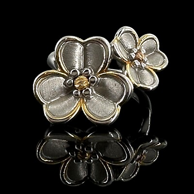 #ad golden clef 14k double flower ring Italy 1758 AR two tone white yellow gold sz 8 $249.95